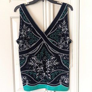 Sleeveless top in Black/White/Turquoise print